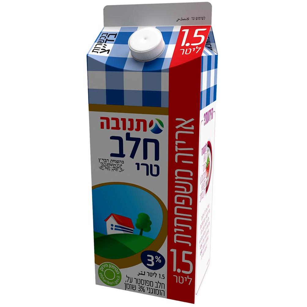 חלב תנובה 3% שומן 1.5 ל' קרטון עדח
