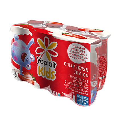 משקה יוגורט יופלה תות מארז עם קש 8*106 ג
