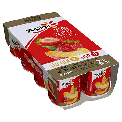 יוגורט יופלה תות אפרסק 3% 8*150 עדח