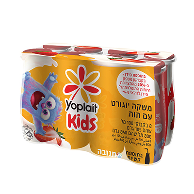 משקה יוגורט יופלה תות מארז עם קש 8*106 ג
