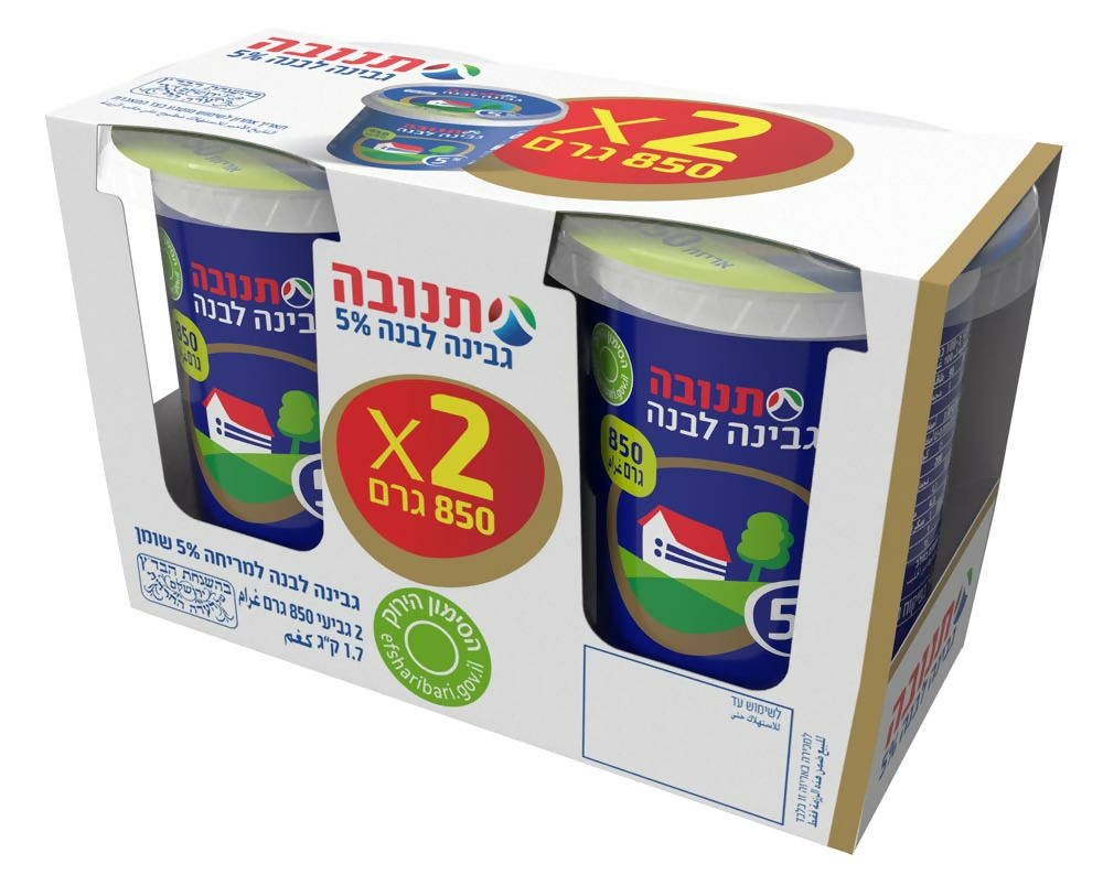 גבינה לבנה תנובה5% 2*850 גרם מארז עדח
